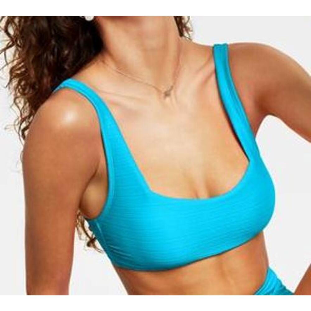 Salt + Cove Junior's Aqua Mint Spark Variegated Ribbed Bralette Bikini Size XS